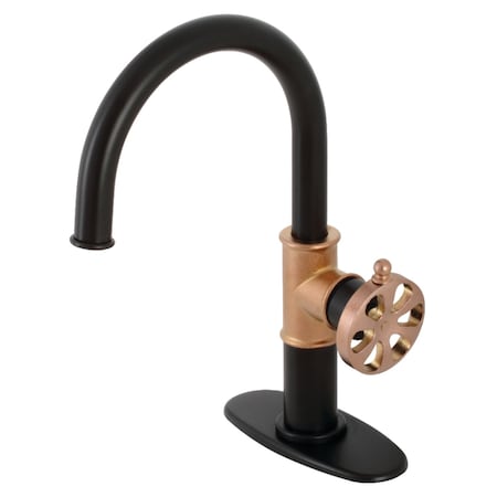 Kingston Brass KSD2237RX Single-Handle Bathroom Faucet with Push Pop-Up, Matte Black/Rose Gold KSD2237RX